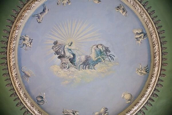 Russia, St Petersburg. Ceiling painting depicting Phaeton, driving his fathers sun chariot across the sky, in the observatory of the Kunstkamera Museum. St