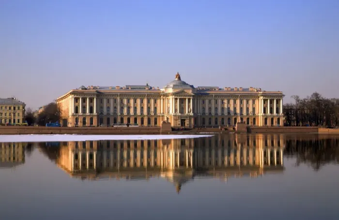 Framed Print : Russia, St. Petersburg; Along the Neva river embarkement, the St. Petersburg Art Academy with reflection in Framed Print : Russia, St. Petersburg; Along the Neva river embarkement, the St. Petersburg Art Academy with reflection in
