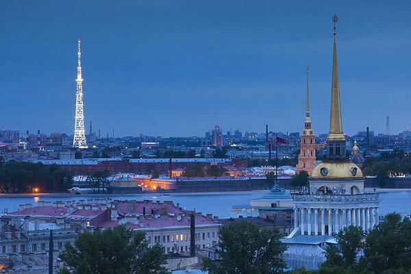 Russia, St. Petersburg, Television Tower, Peter and Paul Fortress, and the Admiralty