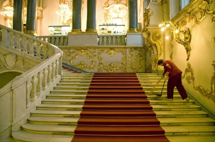 Framed Print : Russia, St. Petersburg; A worker inside the state Hermitage Museum Framed Print : Russia, St. Petersburg; A worker inside the state Hermitage Museum
