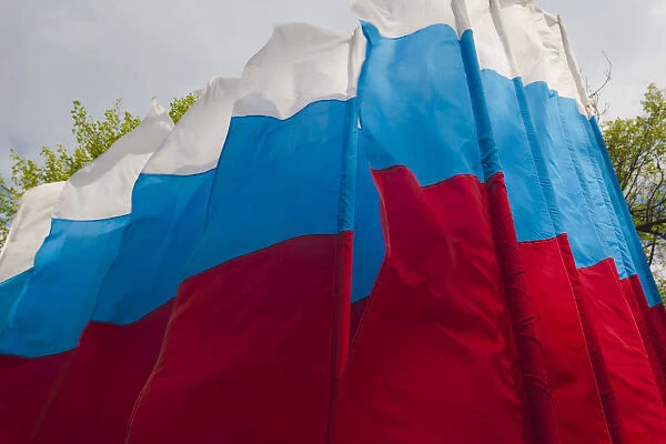 Russia, Yaroslavl Oblast, Golden Ring, Yaroslavl, Volga Riverfront, Russian flags