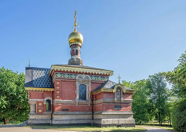 Russian church, Spa gardens, Bad Homburg vor der Hoehe, Taunus, Hesse, Germany