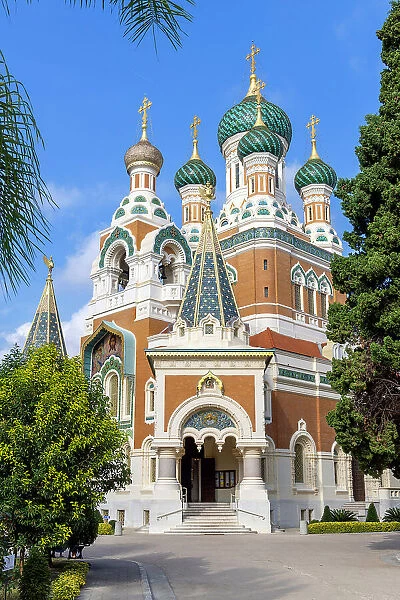 The Russian Orthodox Cathedral of St. Nicholas and St. Alexandra built in 1859 on the Tzarevich Boulevard, Nice, Provence-Alpes-Cote d'Azur, France