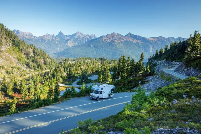 Framed Print : RV and the beautiful mountain scenery in North Cascades National Park, Washington, USA Framed Print : RV and the beautiful mountain scenery in North Cascades National Park, Washington, USA