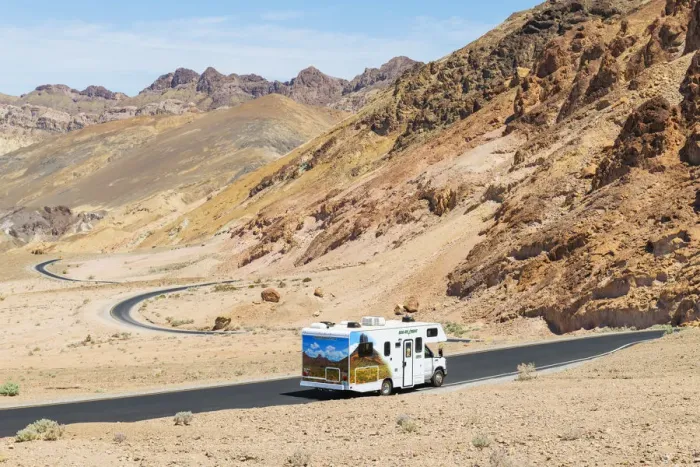 Framed Print : RV on the Painted desert road, Death Valley National park, California, USA Framed Print : RV on the Painted desert road, Death Valley National park, California, USA