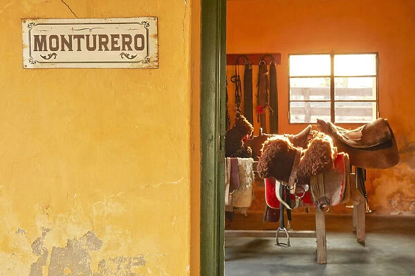 The saddle room (Spanish: Monturero) of the Estancia La Violeta Polo Club at sunset, Chajari, Entre Rios, Argentina