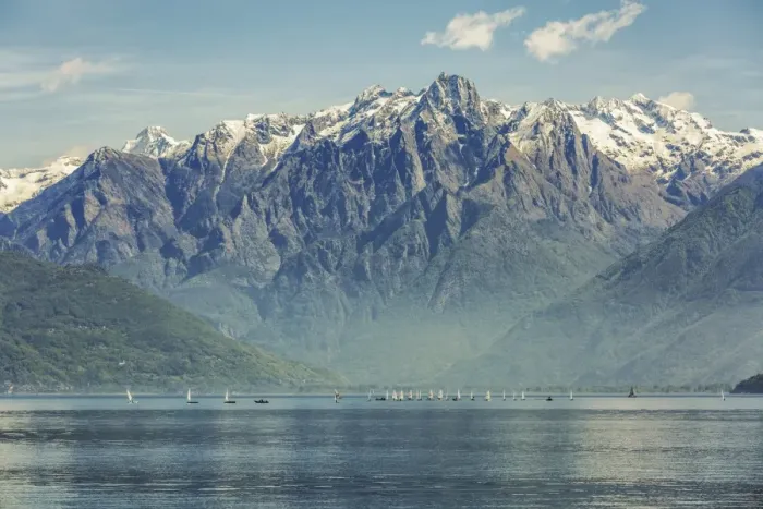 Framed Print : Sail boats on the waters of the northern branch of Lake Como with the Sasso Manduino Framed Print : Sail boats on the waters of the northern branch of Lake Como with the Sasso Manduino
