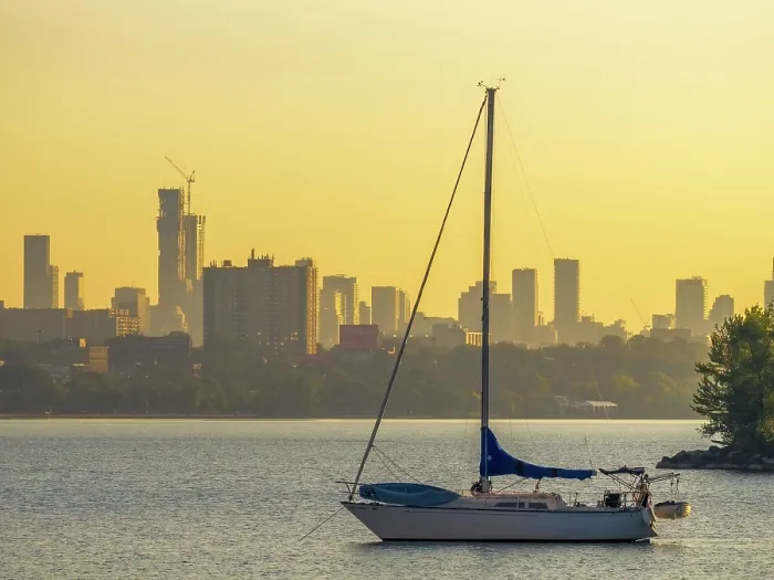 Framed Print : Sailboat anchored in Humber Bay on Lake Ontario in Toronto, Ontario, Canada Framed Print : Sailboat anchored in Humber Bay on Lake Ontario in Toronto, Ontario, Canada