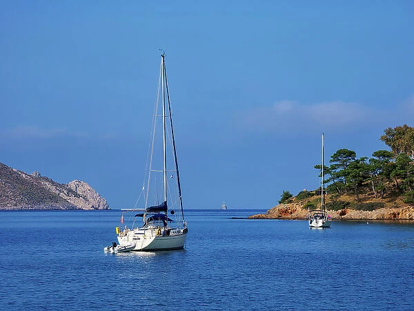 Sailboat at the Lakki Town bay, Leros Island, Dodecanese, Greece