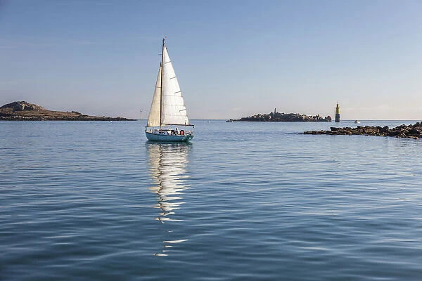 Sailboat in front of Roscoff, Finistere, Brittany, France