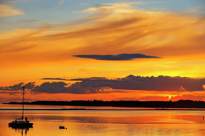 Framed Print : Sailboat at sunset in Strait of Northumberland Wood Islands, Prince Edward Island, Canada