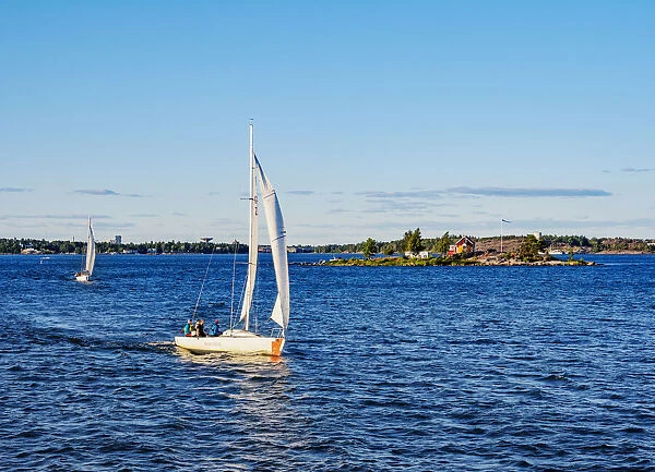 Sailboats in front of the Katajanokanluoto Island, Helsinki, Uusimaa County, Finland