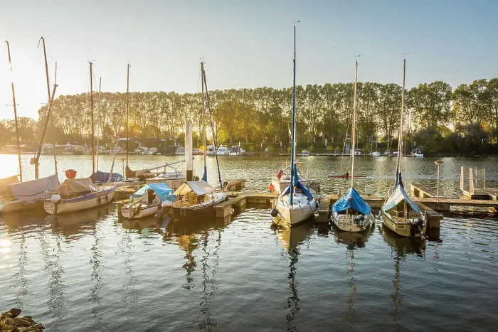 Framed Print : Sailboats in Schiersteiner Hafen, Wiesbaden, Hesse, Germany
