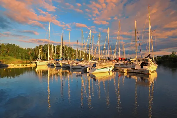Framed Print : Sailboats at sunset, Parc national de la Pointe-Taillon, Quebec, Canada
