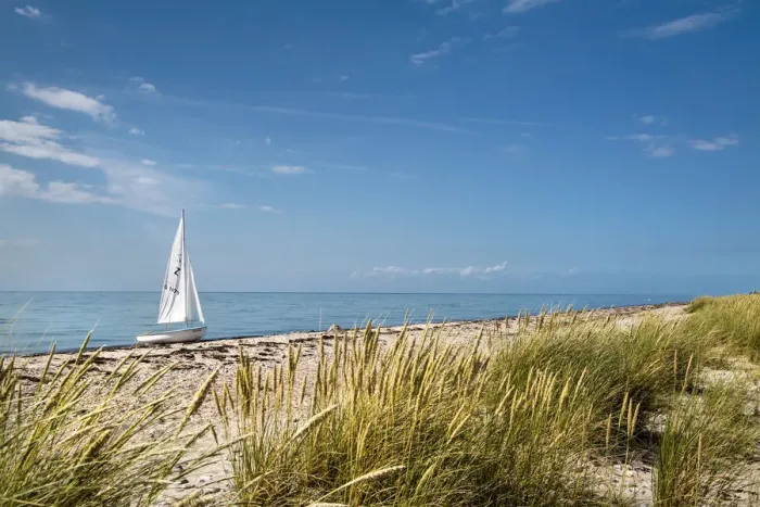 Framed Print : Sailing boat, beach, FlAogge, Fehmarn island, Baltic coast, Schleswig-Holstein, Germany Framed Print : Sailing boat, beach, FlAogge, Fehmarn island, Baltic coast, Schleswig-Holstein, Germany