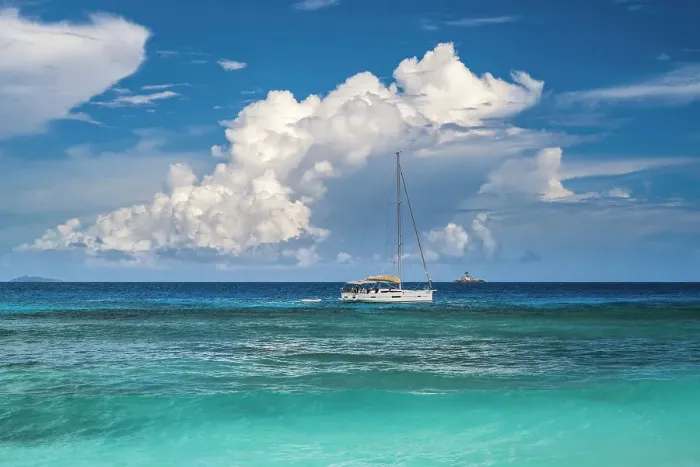 Framed Print : Sailing boat, La Digue, Seychelles Framed Print : Sailing boat, La Digue, Seychelles