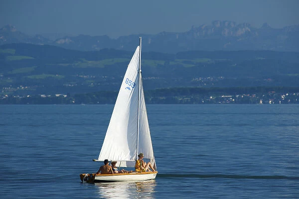 Sailing boat near Hagnau, Lake Constance, Baden-Wuerttemberg, Germany