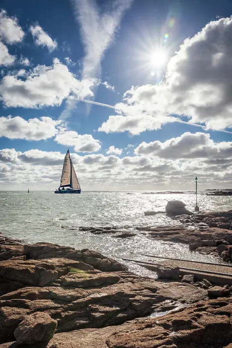 Framed Print : Sailing boat off the coast of Barfleur, Calvados, Normandy, France Framed Print : Sailing boat off the coast of Barfleur, Calvados, Normandy, France