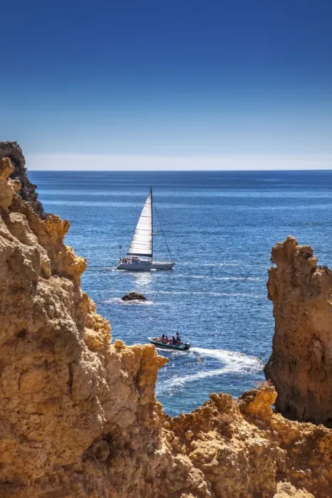 Framed Print : Sailing boat, Ponta de Piedade, Lagos, Algarve, Portugal Framed Print : Sailing boat, Ponta de Piedade, Lagos, Algarve, Portugal