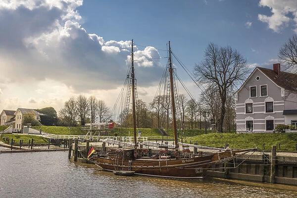 Sailing ship in the port of Toenning, North Friesland, Schleswig-Holstein