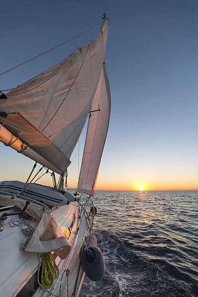 Sailing during the sunrise, Cote d Azur, Alpes-Maritimes department