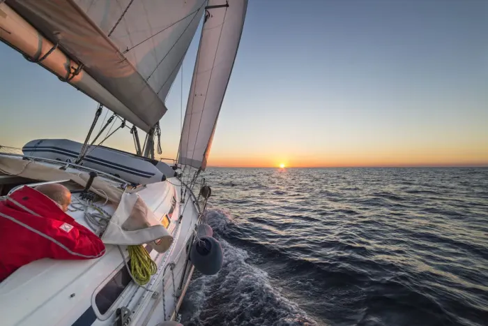 Framed Print : Sailing during the sunrise, Cote d Azur, Alpes-Maritimes department
