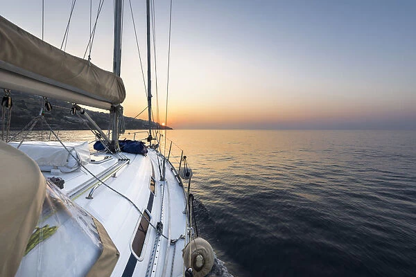Sailing at sunrise (Ligurian riviera, Imperia, Liguria, Italy, Ligurian Sea