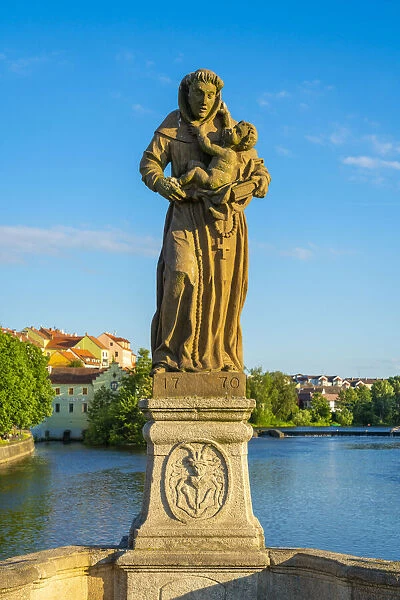 Saint Anthony of Padua sculpture on Pisek Stone Bridge which is the oldest stone bridge in the Czech Republic, Pisek, South Bohemian Region, Czech Republic