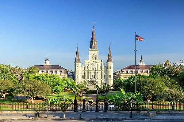 Saint Louis Cathedral and Statue of Andrew Jackson, Jackson Square, French Quarter, New Orleans, Louisiana, USA