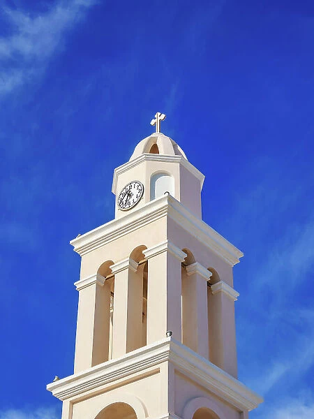 Saint Osiomartyr Theodosia Holy Orthodox Church Tower, Akrotiri Village, Santorini or Thira Island, Cyclades, Greece