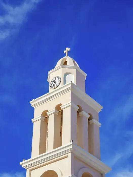 Framed Print : Saint Osiomartyr Theodosia Holy Orthodox Church Tower, Akrotiri Village, Santorini or Thira Island, Cyclades, Greece Framed Print : Saint Osiomartyr Theodosia Holy Orthodox Church Tower, Akrotiri Village, Santorini or Thira Island, Cyclades, Greece