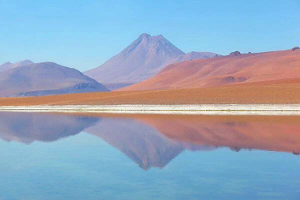 The 'Salar de Pujsa' salt flat and Acamarachi volcano (also known as Pili volcano), Antofagasta Region, Chile