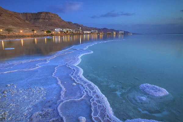Salt Deposit In Foreground Looking Towards Ein Bokek, Ein Bokek, Dead Sea (lowest
