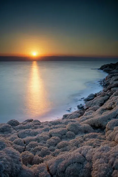 Framed Print : Salt Formations along Dead Sea at Sunset, Jordan Framed Print : Salt Formations along Dead Sea at Sunset, Jordan