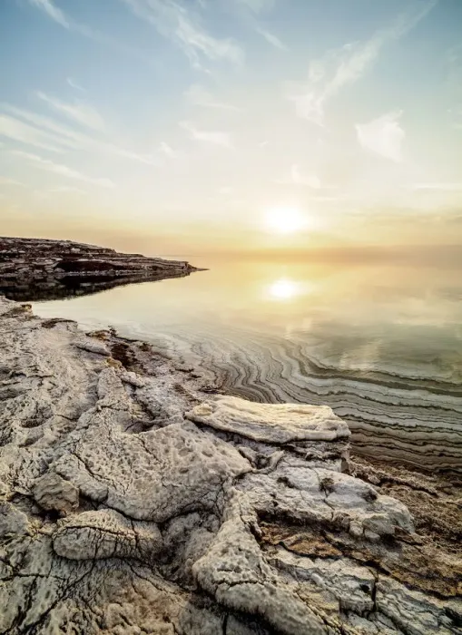 Framed Print : Salt Formations on the shore of the Dead Sea at sunset, Karak Governorate, Jordan Framed Print : Salt Formations on the shore of the Dead Sea at sunset, Karak Governorate, Jordan