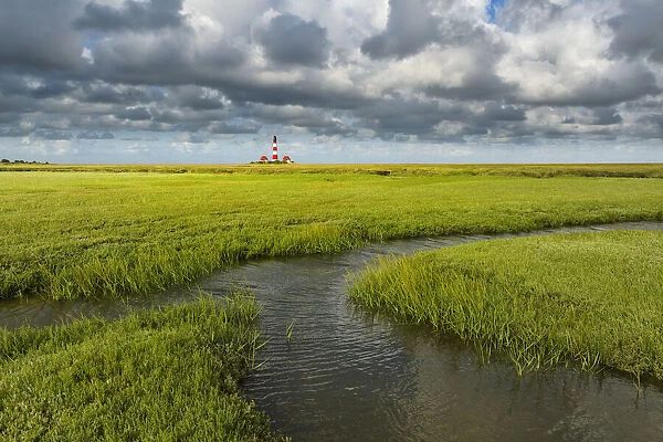 Salt marshLighthouse, Westerhever, Westerheversand, Wadden sea, Eiderstedt, North Frisia