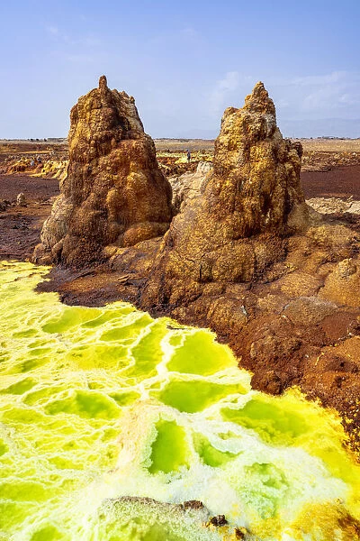Salt rocks formations and pools of volcanic sulfuric acid, Dallol, Danakil Depression