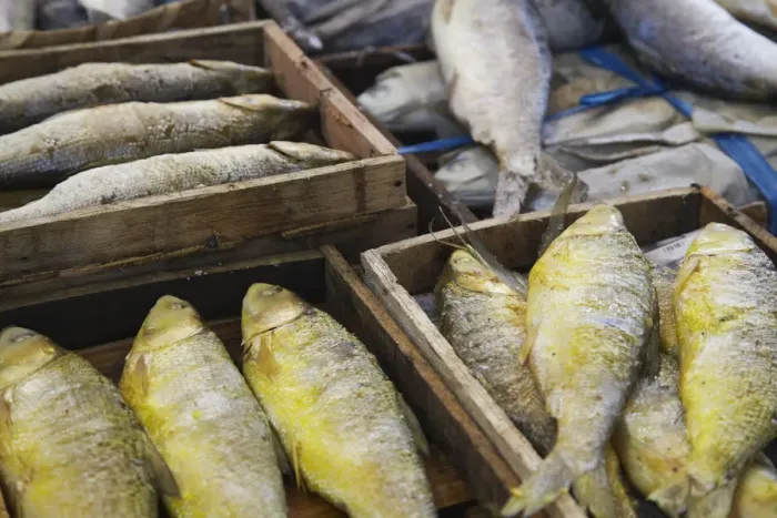 Framed Print : Salted fish in Pasar Gede market, Solo, Java, Indonesia