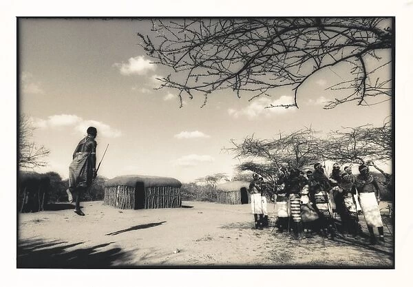 Samburu dancers performing Traditional dance in their village boma, Kenya