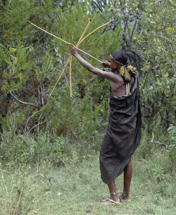 Framed Print : A Samburu initiate takes aim at a bird with a blunt arrow