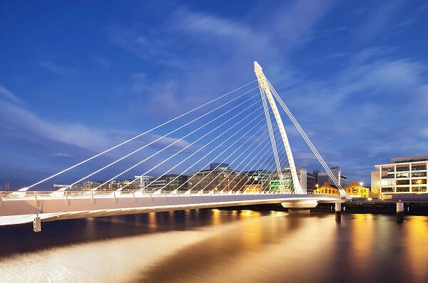 Samuel Beckett Bridge over River Liffey at night, Docklands, Dublin, Republic of Ireland
