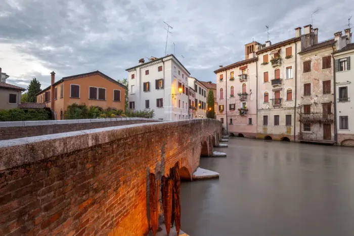 Framed Print : San Francesco Bridge on Cagnaln Canal at dusk, Treviso, Veneto, Italy Framed Print : San Francesco Bridge on Cagnaln Canal at dusk, Treviso, Veneto, Italy