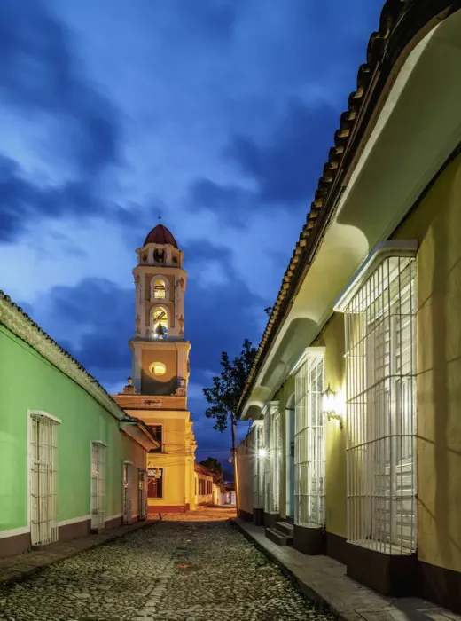 Framed Print : San Francisco Convent Church Tower at dusk, Trinidad, Sancti Spiritus Province, Cuba