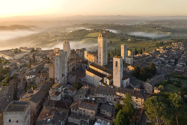 San Gimignano at sunrise. Siena province, Tuscany, Italy
