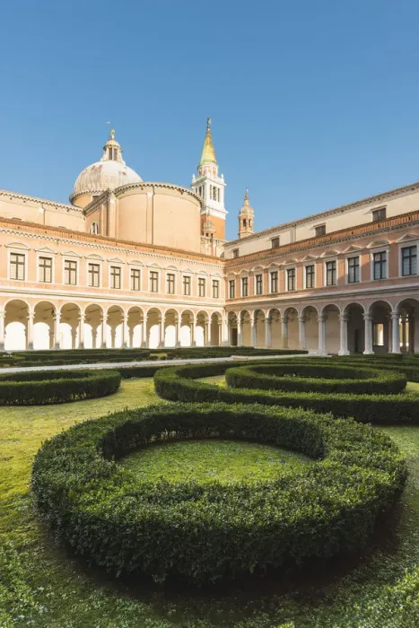 Framed Print : San Giorgio Monastery, Venice, Veneto, Italy. The garden and the Palladian cloister Framed Print : San Giorgio Monastery, Venice, Veneto, Italy. The garden and the Palladian cloister