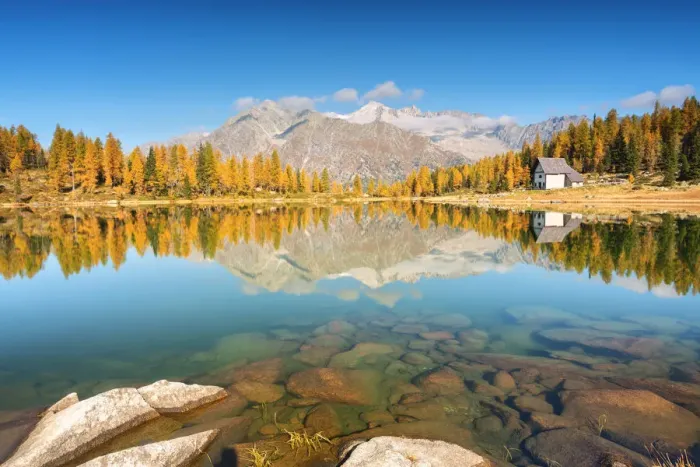 Framed Print : San Giuliano lake in Adamello Brenta Natural park, Trentino Alto Adige district Framed Print : San Giuliano lake in Adamello Brenta Natural park, Trentino Alto Adige district