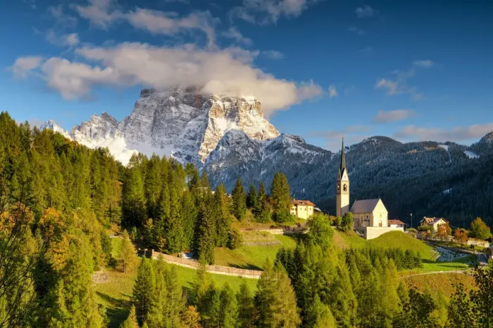 Framed Print : San Lorenzo Church & Mt. Pelmo in Autumn, Selva di Cadore, Belluno Province, Veneto Framed Print : San Lorenzo Church & Mt. Pelmo in Autumn, Selva di Cadore, Belluno Province, Veneto