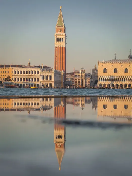 Framed Print : San Marco and its bell tower reflected in a puddle, Venice, Veneto, Italy Framed Print : San Marco and its bell tower reflected in a puddle, Venice, Veneto, Italy