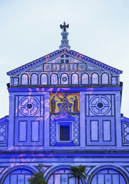 Framed Print : San Miniato al Monte Church painted with ligh for special church celebration, Florence Framed Print : San Miniato al Monte Church painted with ligh for special church celebration, Florence