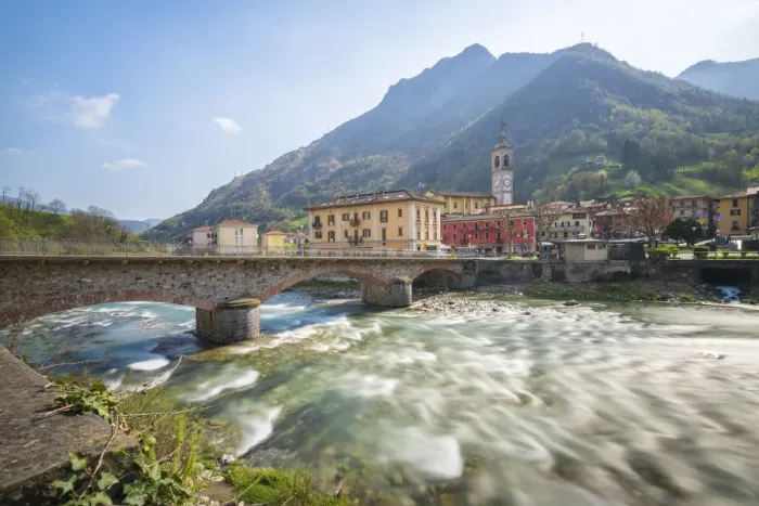 Framed Print : San Pellegrino Terme and Brembo river, Val Brembana, Province of Bergamo, Orobie alps Framed Print : San Pellegrino Terme and Brembo river, Val Brembana, Province of Bergamo, Orobie alps